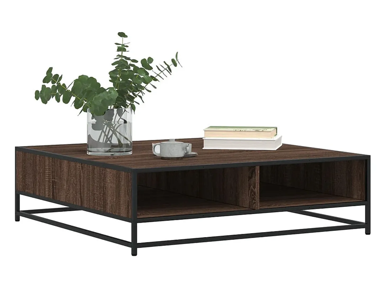 Mesa de centro madera ingeniería y metal marrón 100x100x30 cm