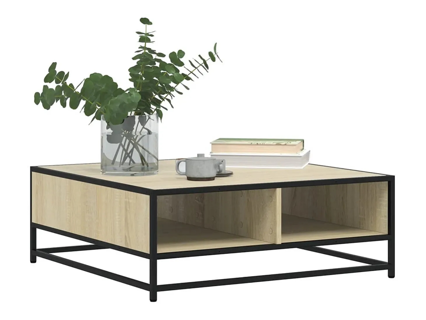 Mesa de centro madera ingeniería metal roble Sonoma 80x80x30 cm