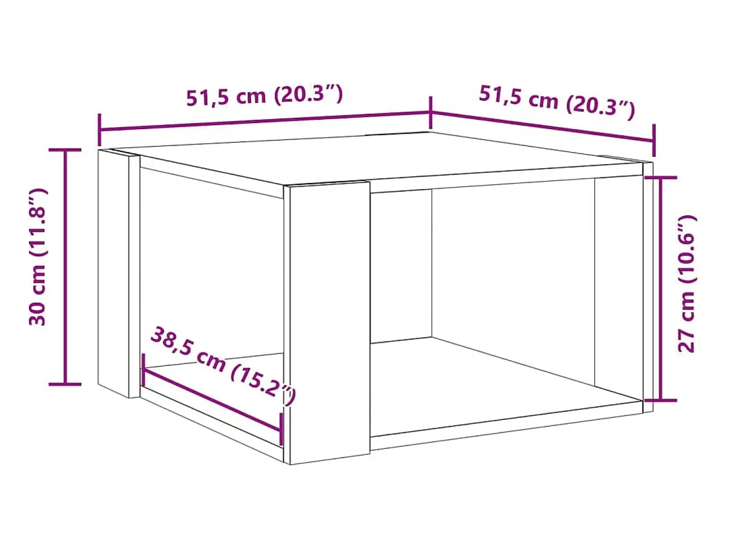 Mesa de centro madera ingeniería marrón roble 51,5x51,5x30 cm