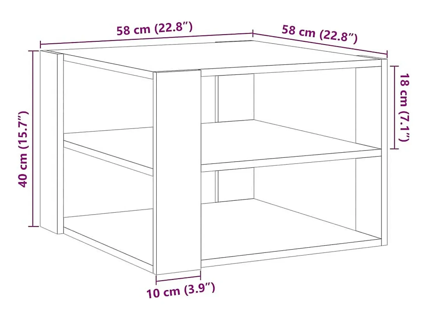 Mesa de centro madera ingeniería roble artesanal 58x58x40 cm