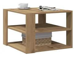 Mesa de centro madera ingeniería roble artesanal 58x58x40 cm