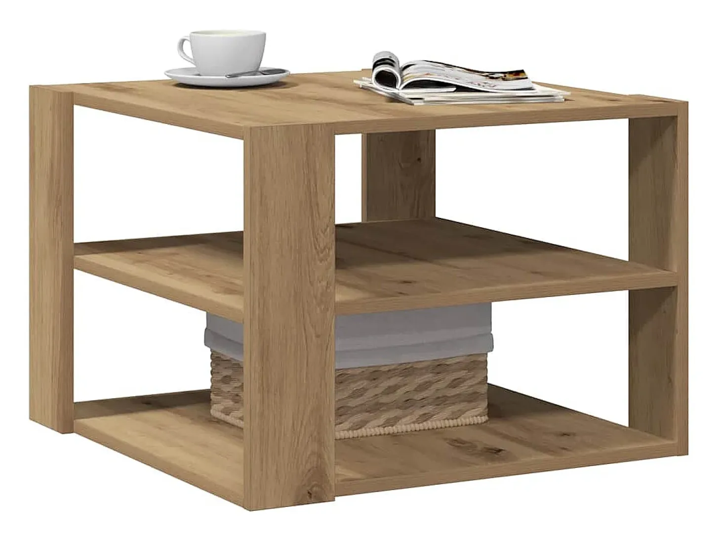 Mesa de centro madera ingeniería roble artesanal 58x58x40 cm