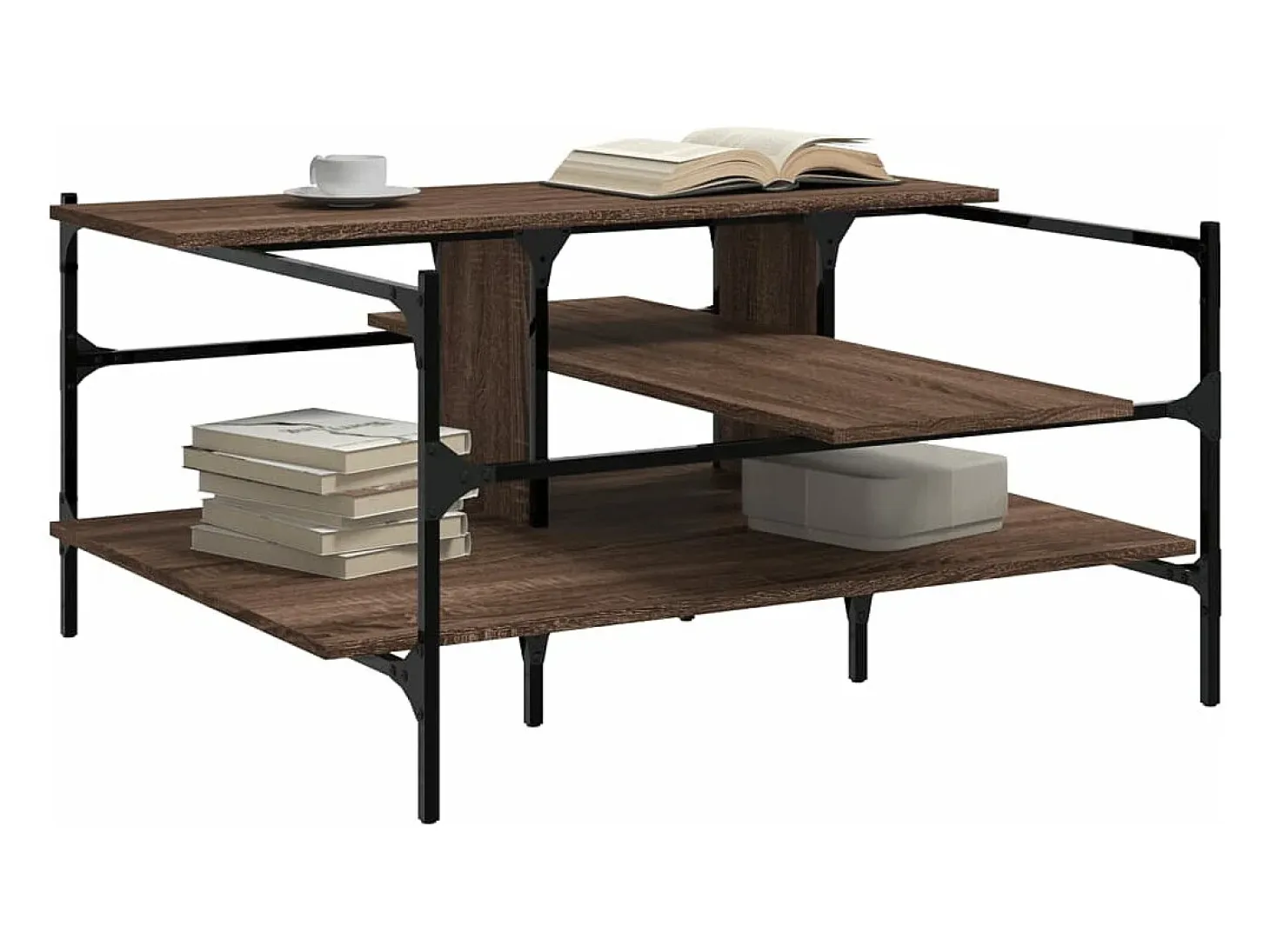 Mesa de centro madera ingeniería roble marrón 100x100x48,5 cm