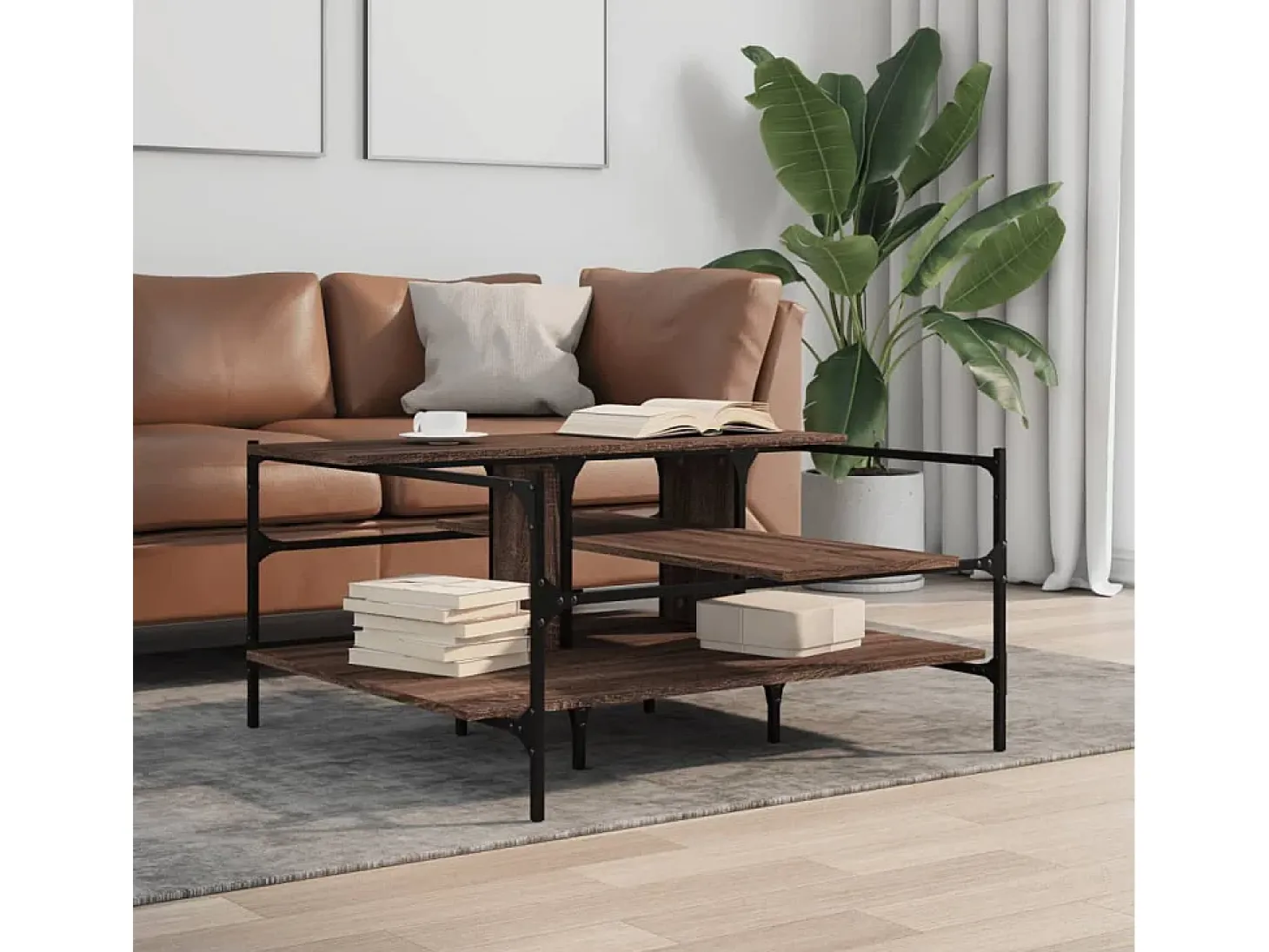 Mesa de centro madera ingeniería roble marrón 100x100x48,5 cm