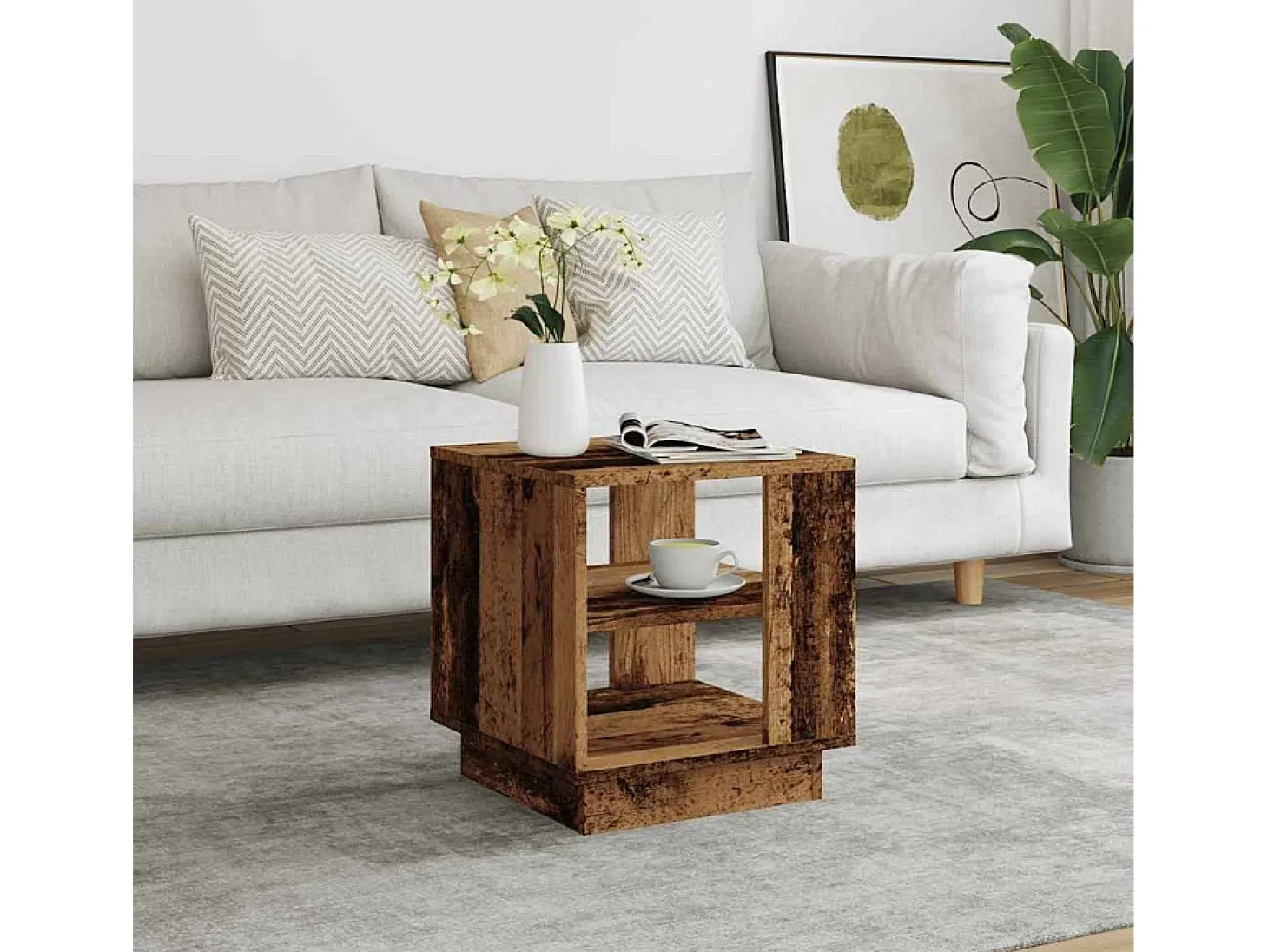 Mesa de centro madera ingeniería madera envejecida 40x40x43 cm