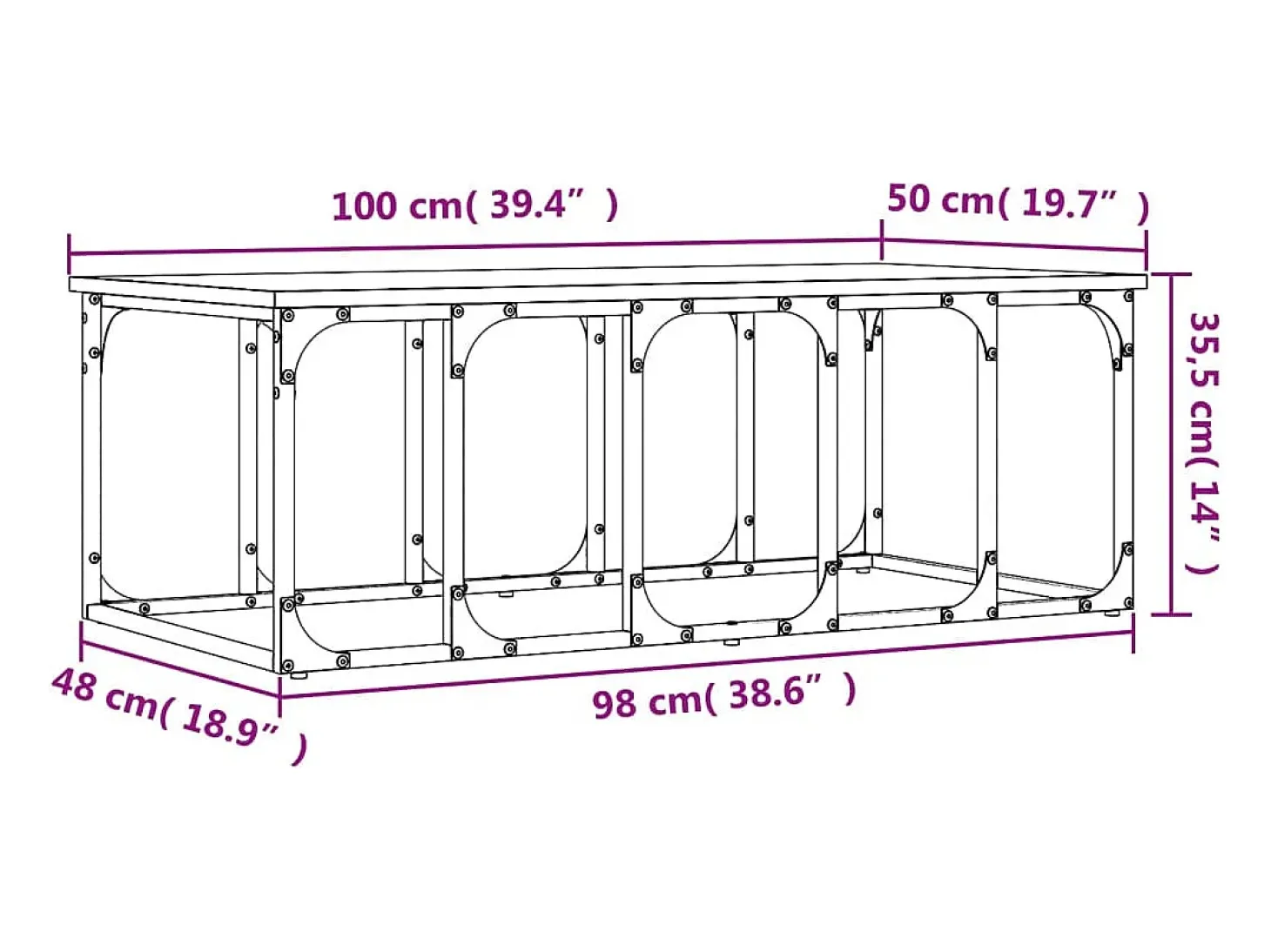 Mesa de centro madera ingeniería roble ahumado 100x50x35,5 cm