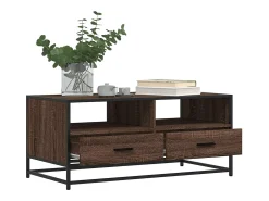 Mesa de centro madera ingeniería metal roble marrón 100x50x45cm