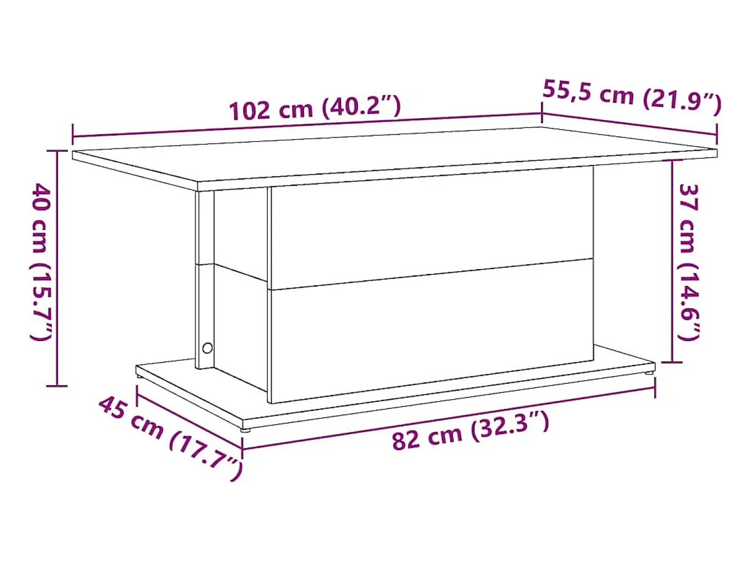 Mesa de centro madera ingeniería envejecida 102x55,5x40 cm