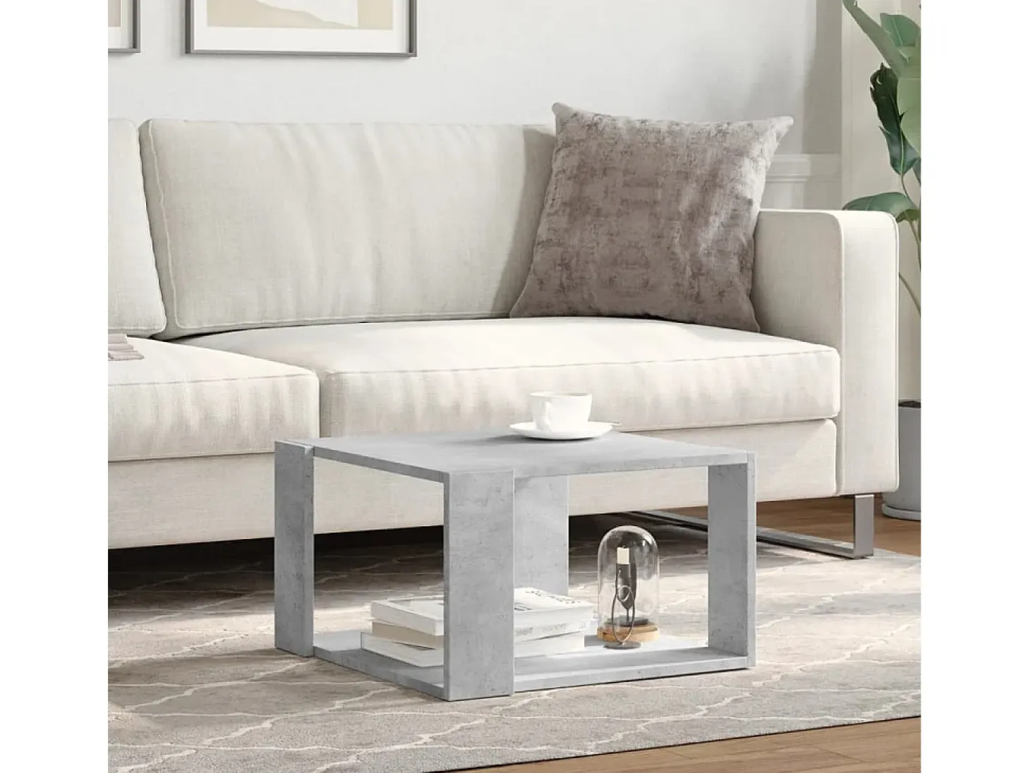 Mesa de centro madera ingeniería gris hormigón 51,5x51,5x30 cm