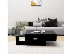 Mesa de centro madera ingeniería negra 105x55x32 cm ES83795