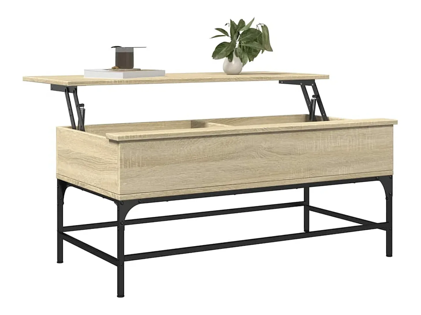 Mesa de centro madera ingeniería metal roble Sonoma 100x50x45cm