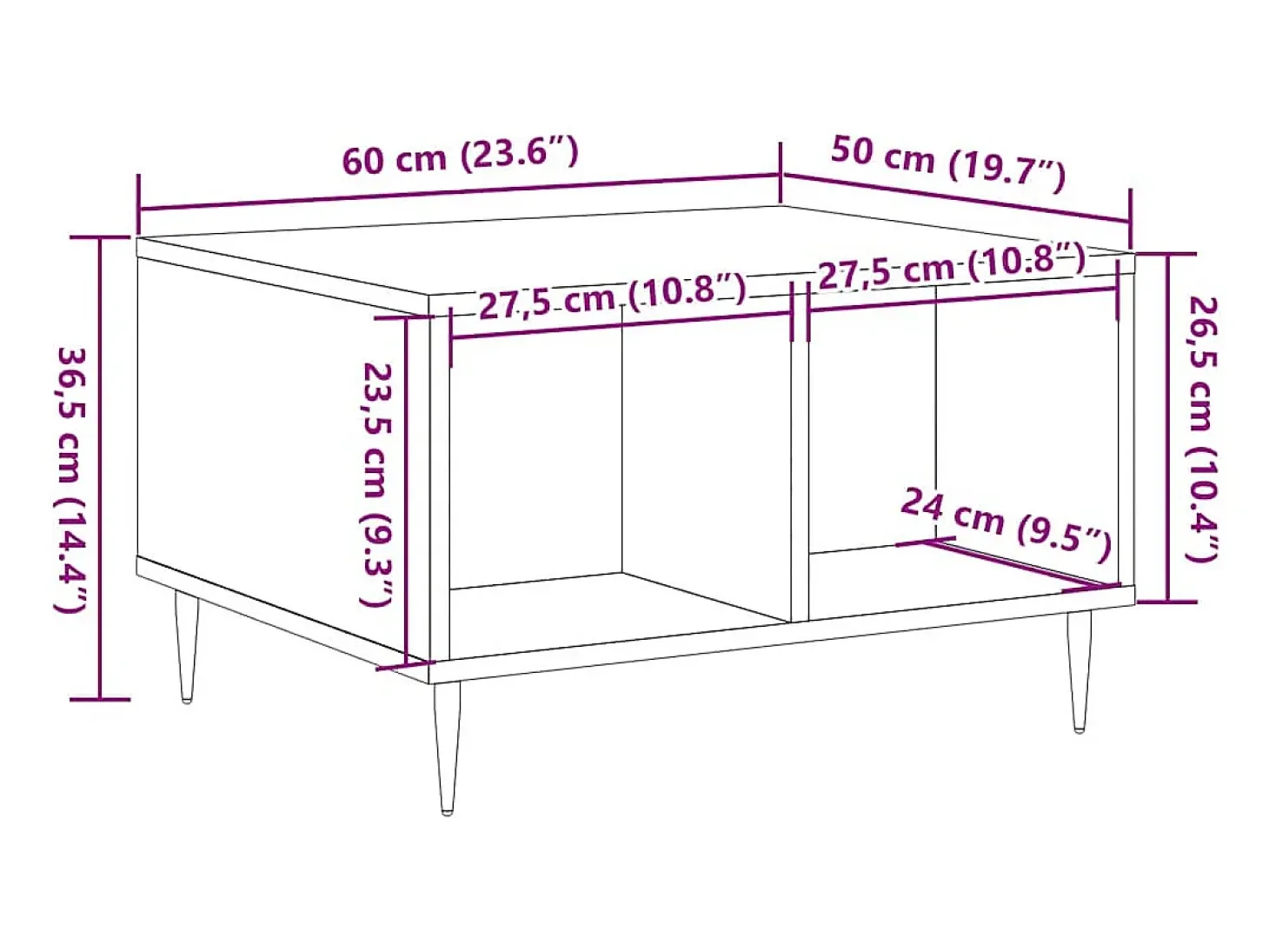 Mesa de centro madera ingeniería madera envejecida 60x50x36,5cm