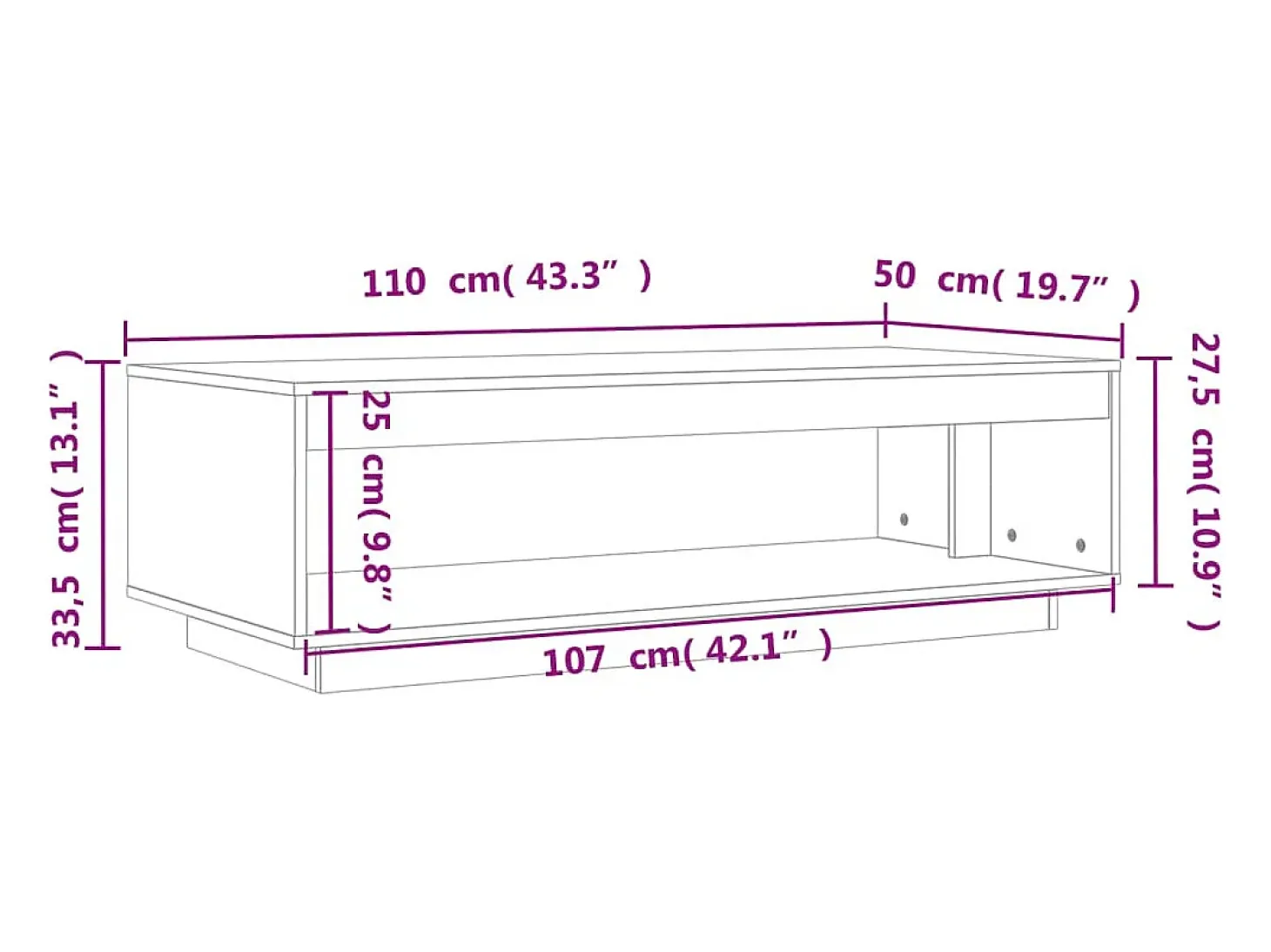 Mesa de centro madera maciza de pino marrón cera 110x50x33,5 cm