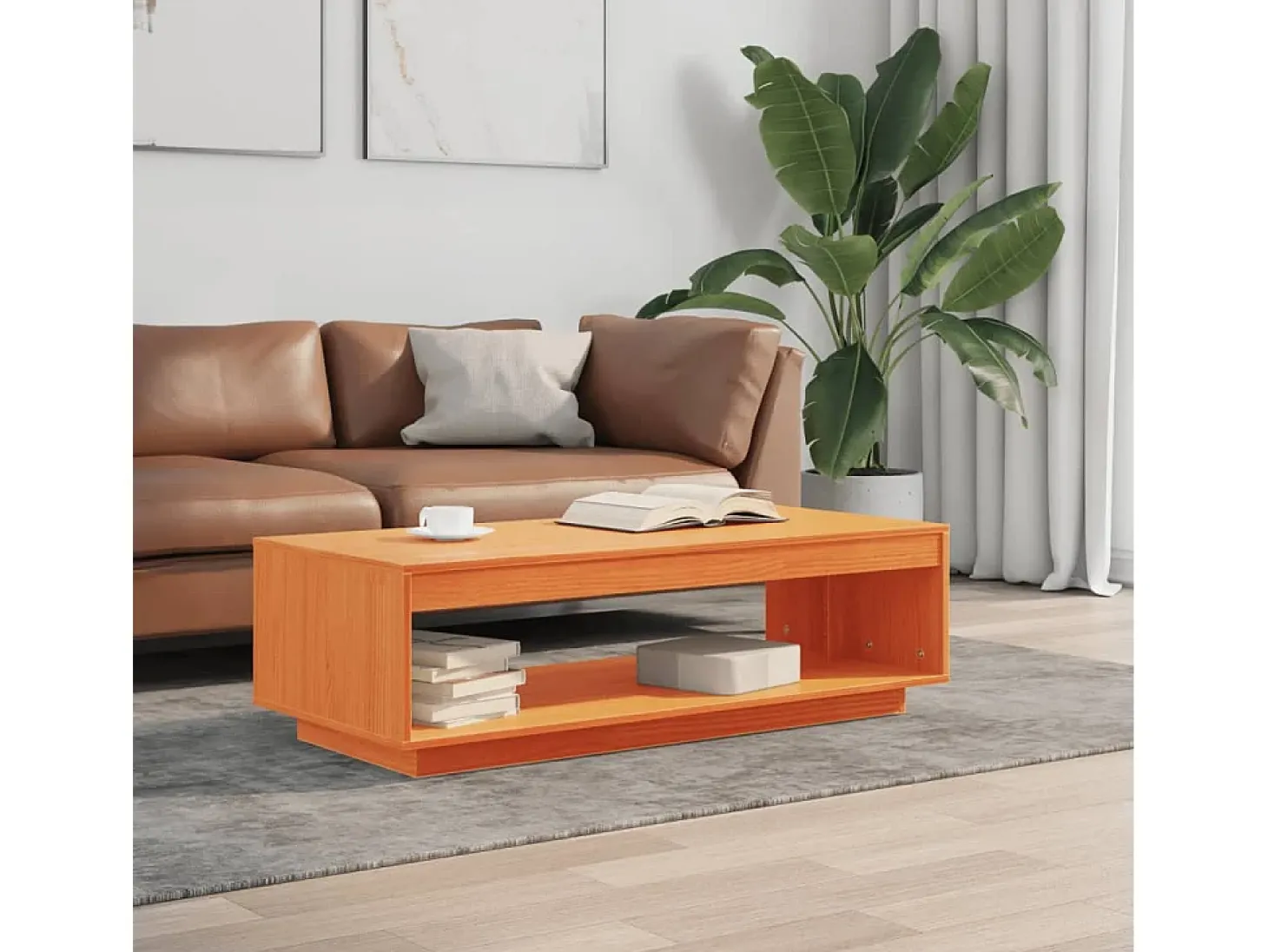 Mesa de centro madera maciza de pino marrón cera 110x50x33,5 cm