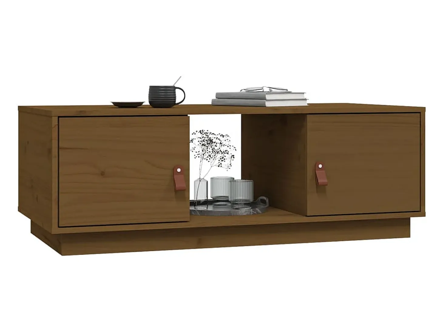 Mesa de centro madera maciza de pino marrón miel 100x50x35 cm