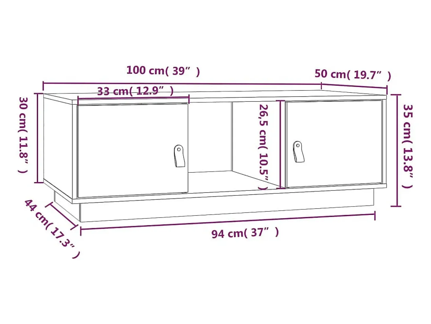 Mesa de centro madera maciza de pino marrón miel 100x50x35 cm
