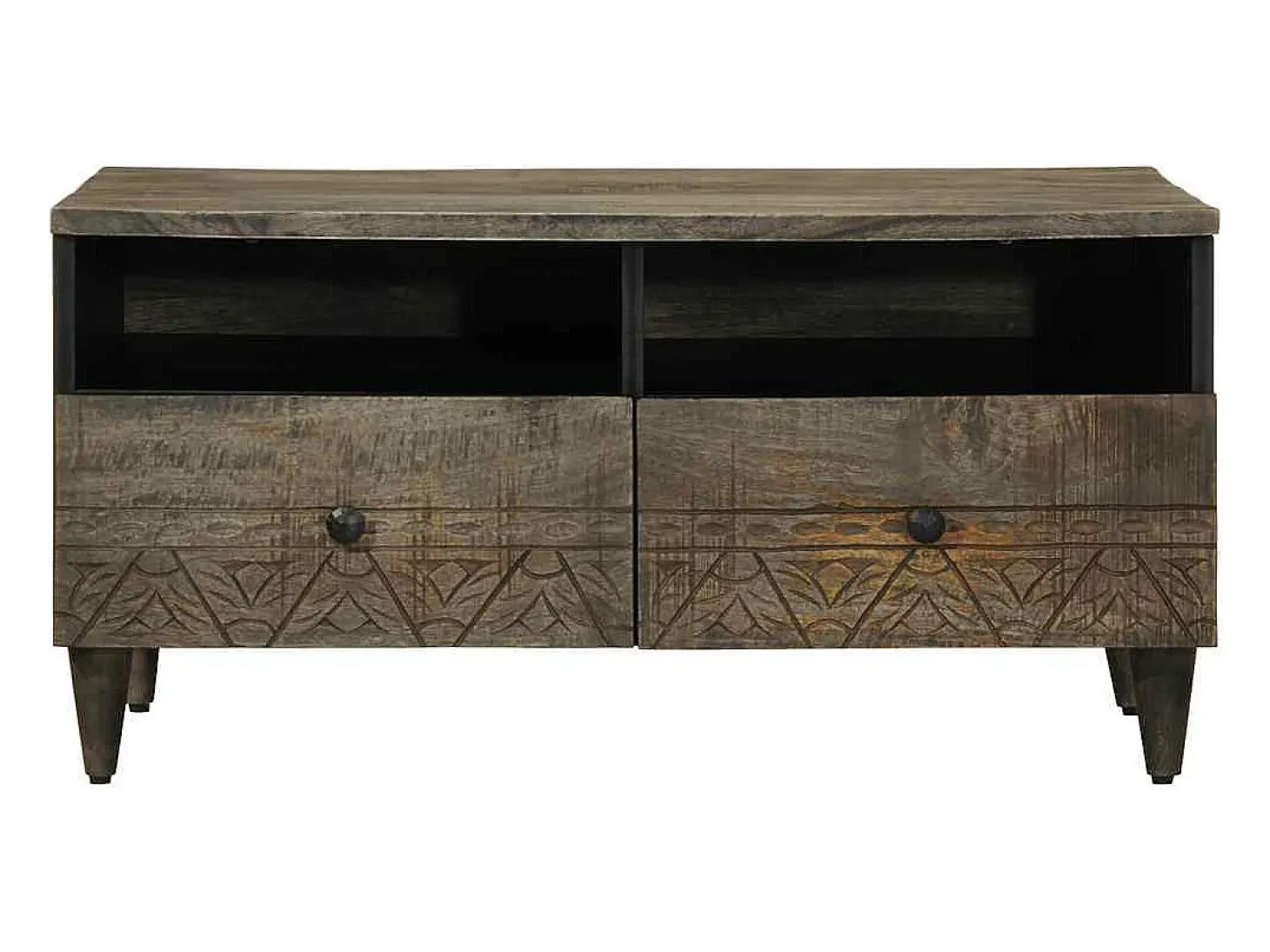 Mesa de centro madera maciza de mango gris claro 80x54x40 cm