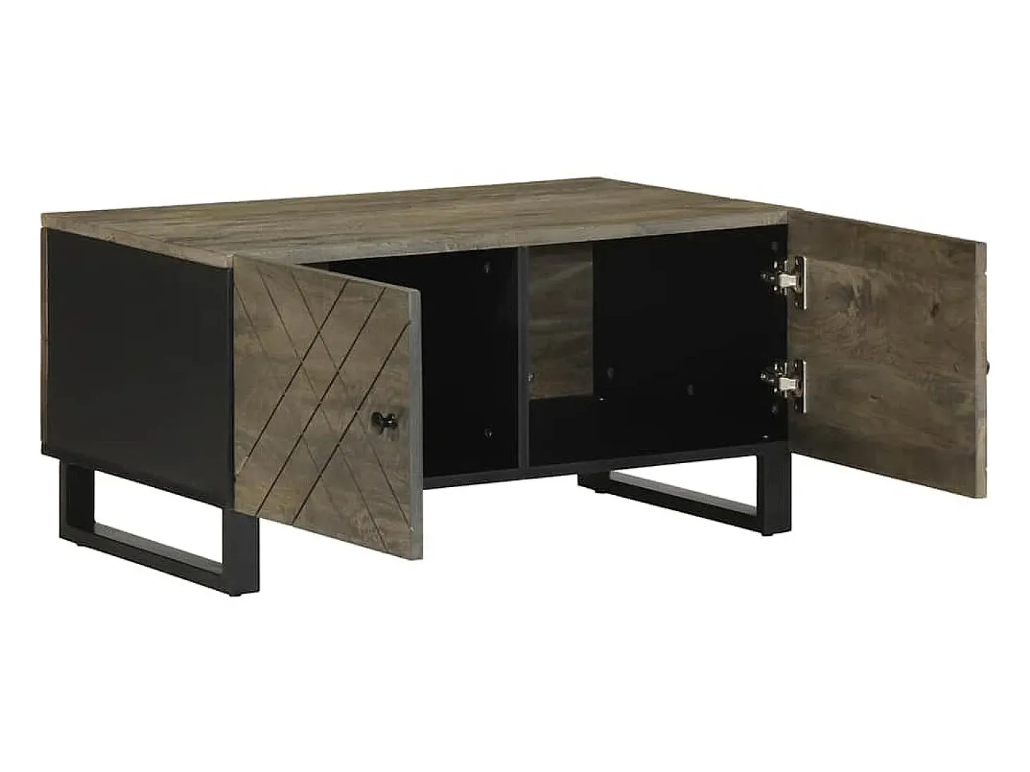 Mesa de centro madera maciza de mango negra 80x50x40 cm