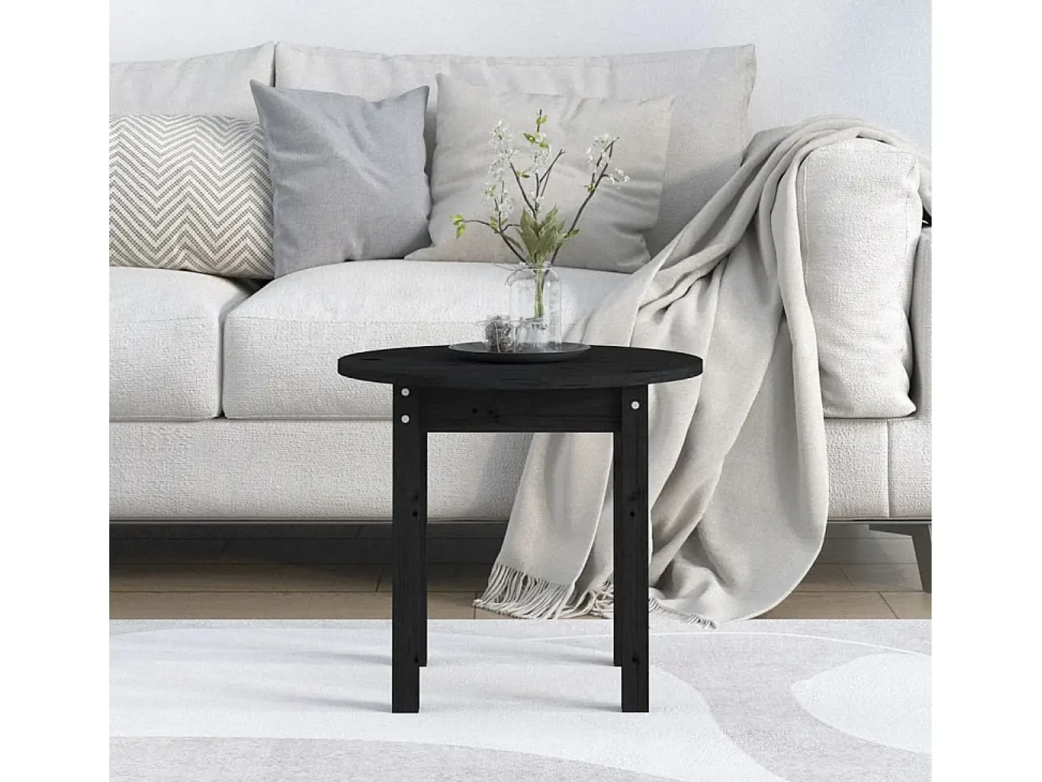 Mesa de centro madera maciza de pino negro Ø 45x40 cm