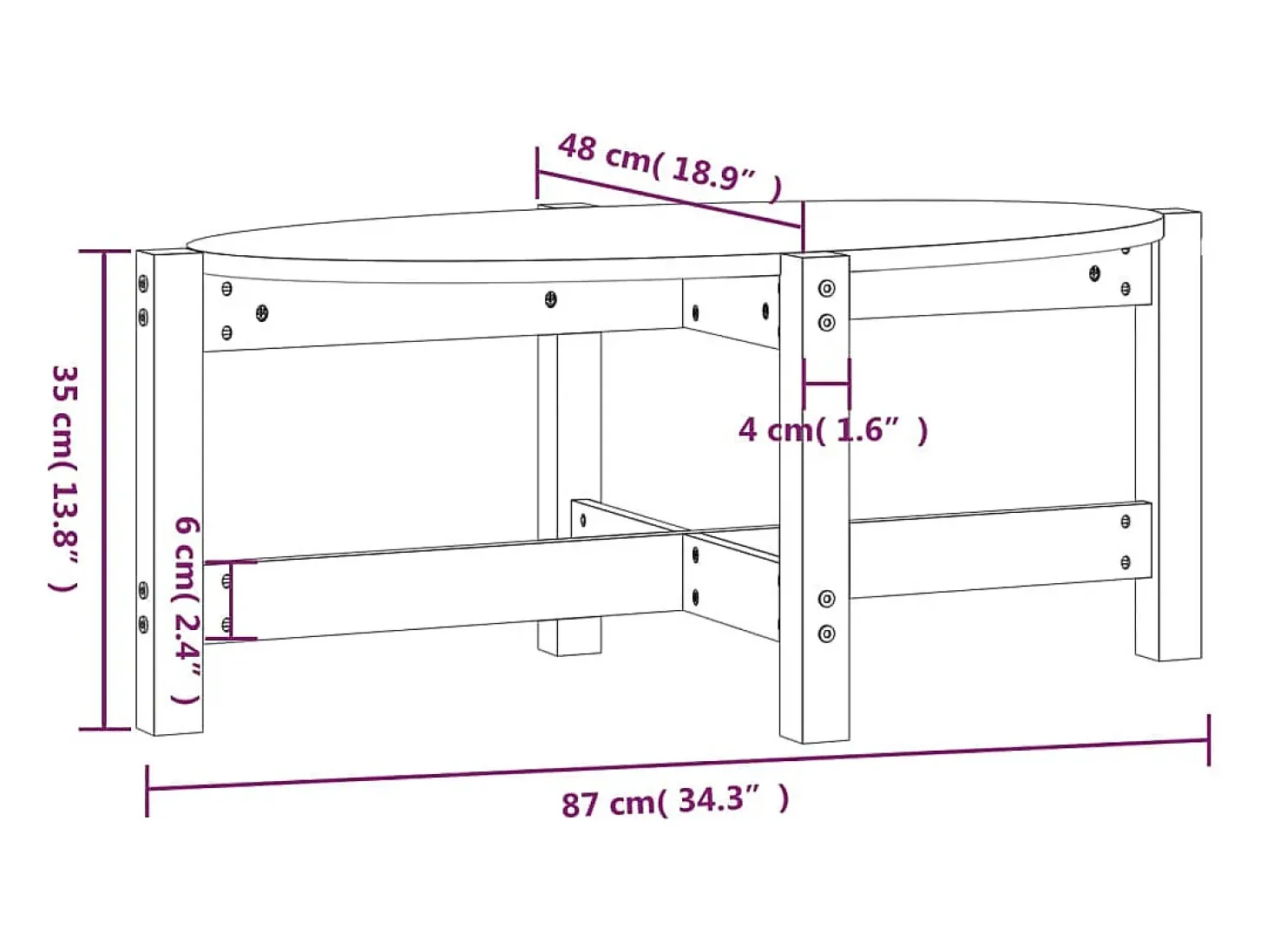 Mesa de centro madera maciza de pino marrón miel 87x48x35 cm