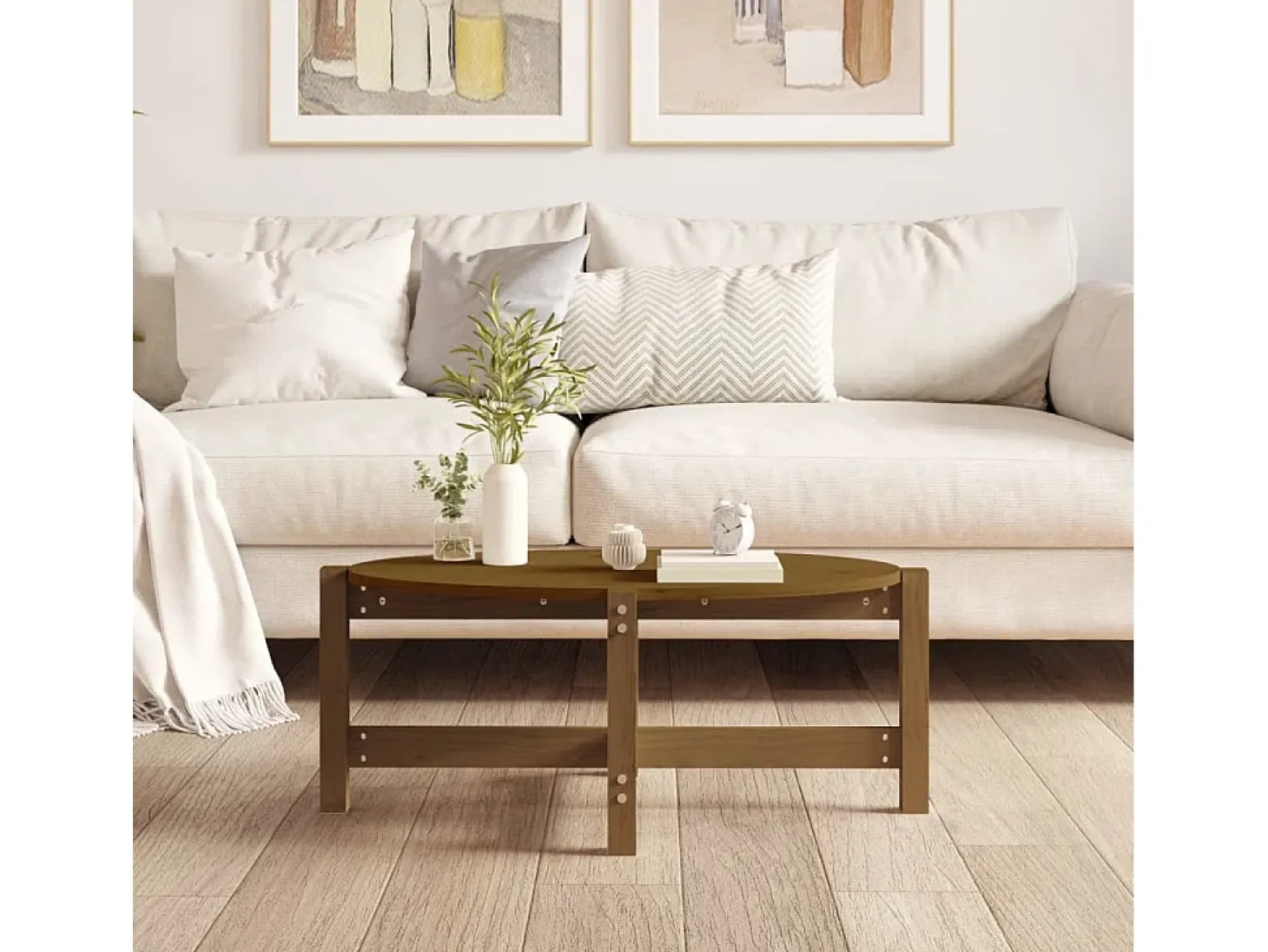 Mesa de centro madera maciza de pino marrón miel 87x48x35 cm