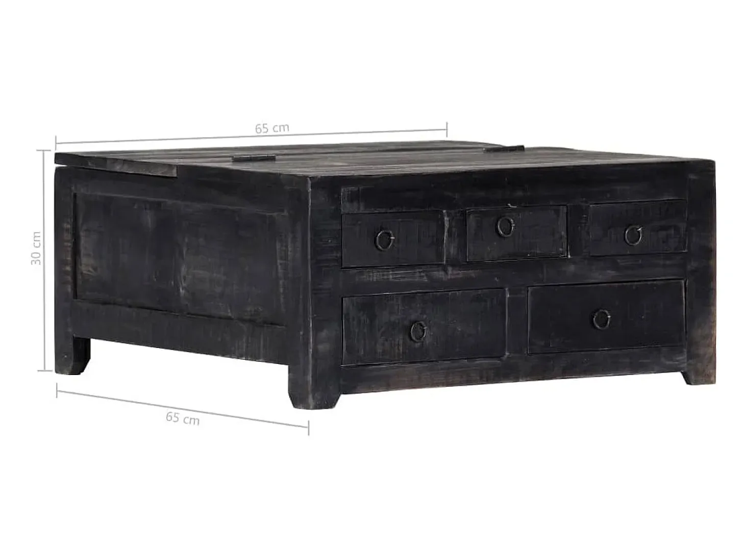 Mesa de centro madera maciza de mango negro 65x65x30 cm