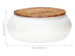Mesa de centro madera maciza reciclada blanca 68x68x30 cm
