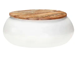 Mesa de centro madera maciza reciclada blanca 68x68x30 cm