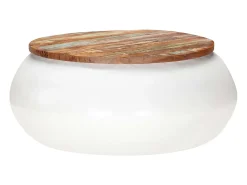 Mesa de centro madera maciza reciclada blanca 68x68x30 cm