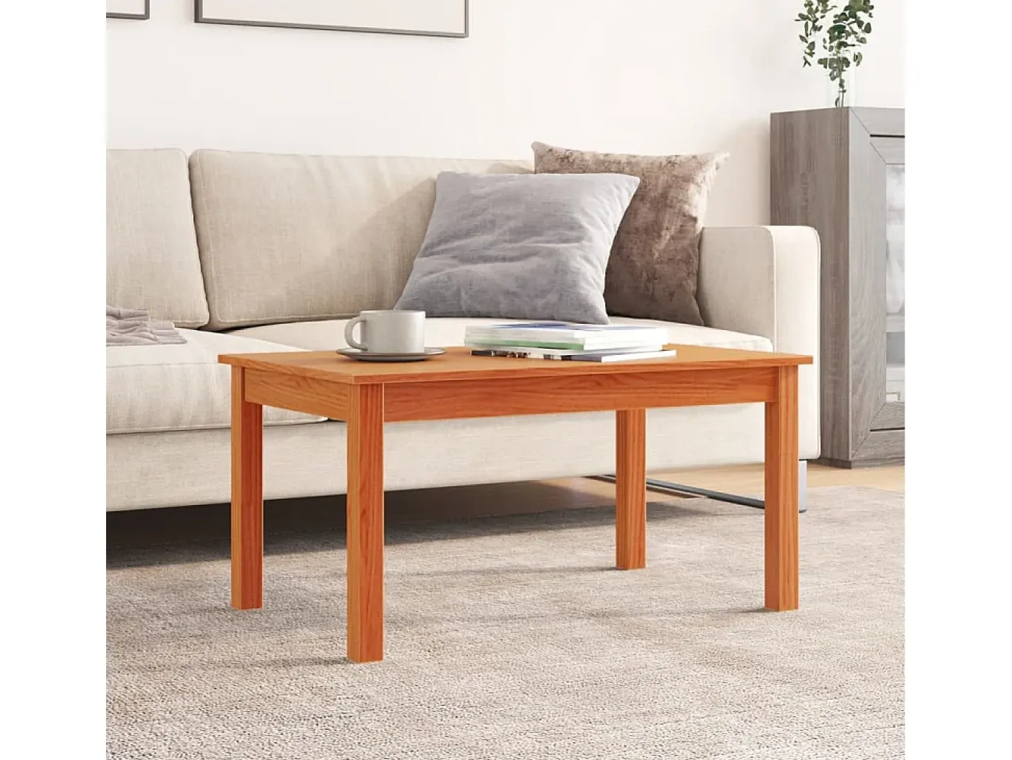 Mesa de centro madera maciza de pino marrón cera 80x50x40 cm