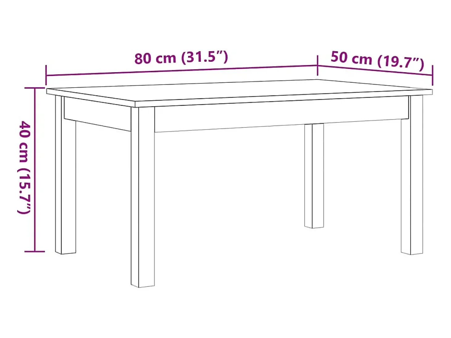 Mesa de centro madera maciza de pino marrón cera 80x50x40 cm