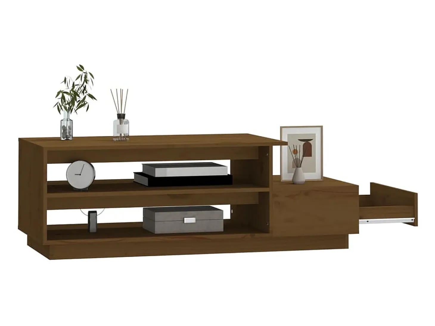 Mesa de centro madera maciza de pino marrón miel 120x50x40,5 cm