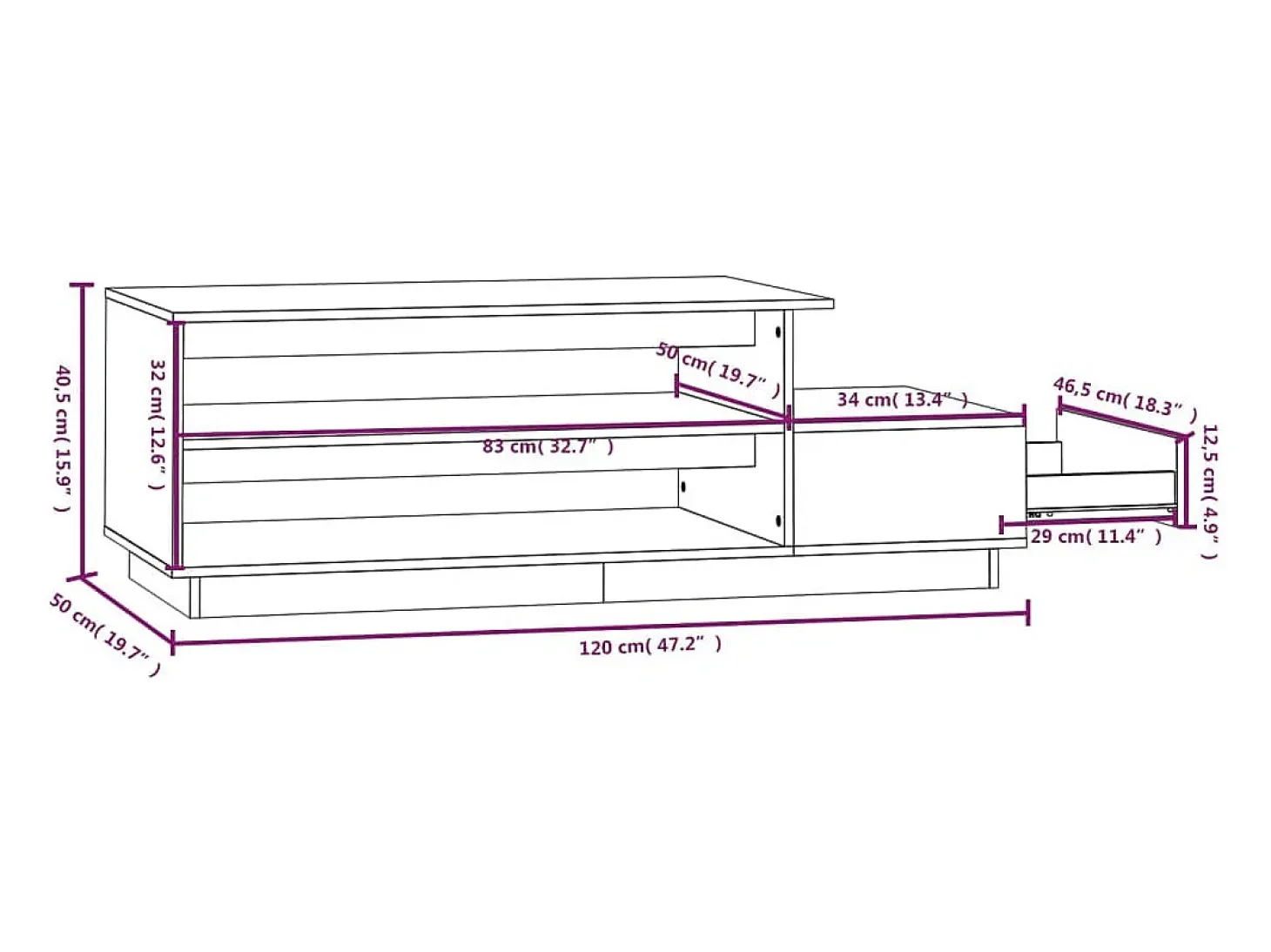 Mesa de centro madera maciza de pino marrón miel 120x50x40,5 cm