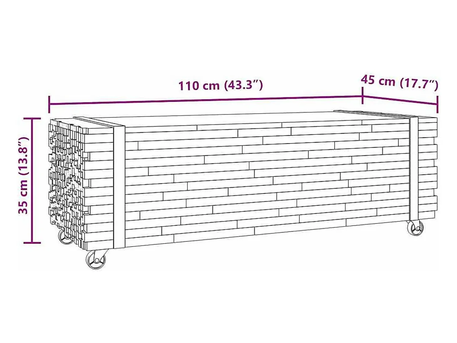 Mesa de centro madera maciza de teca 110x45x35 cm