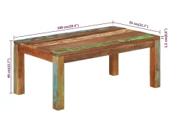 Mesa de centro madera maciza reciclada 100x55x40 cm