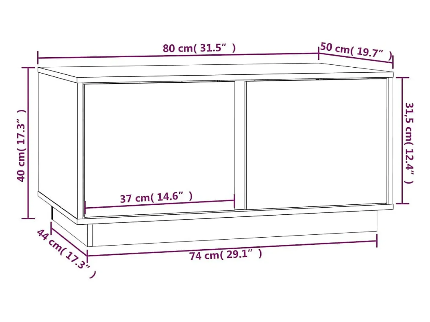 Mesa de centro madera maciza de pino negro 80x50x40 cm