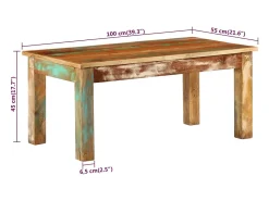 Mesa de centro madera maciza reciclada 100x55x45 cm