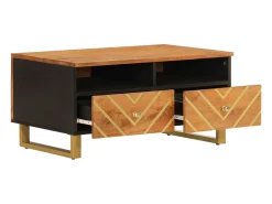 Mesa de centro madera maciza mango negro y marrón 80x54x40 cm