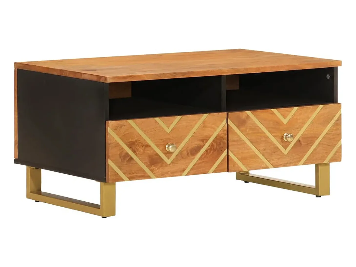 Mesa de centro madera maciza mango negro y marrón 80x54x40 cm
