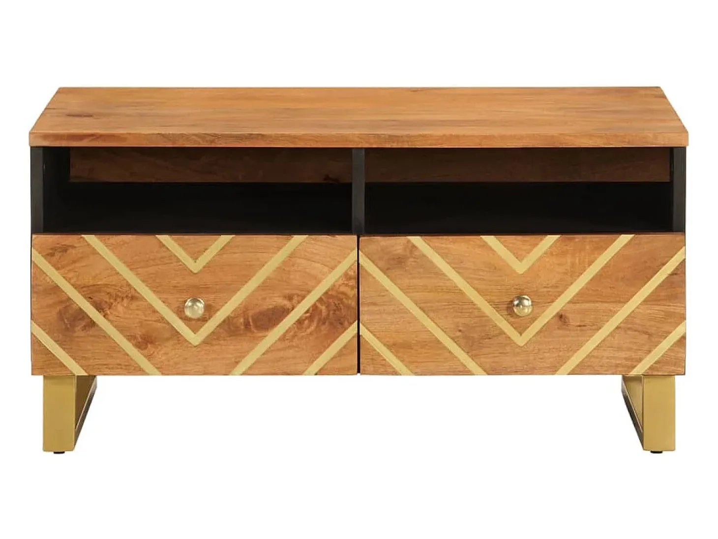 Mesa de centro madera maciza mango negro y marrón 80x54x40 cm