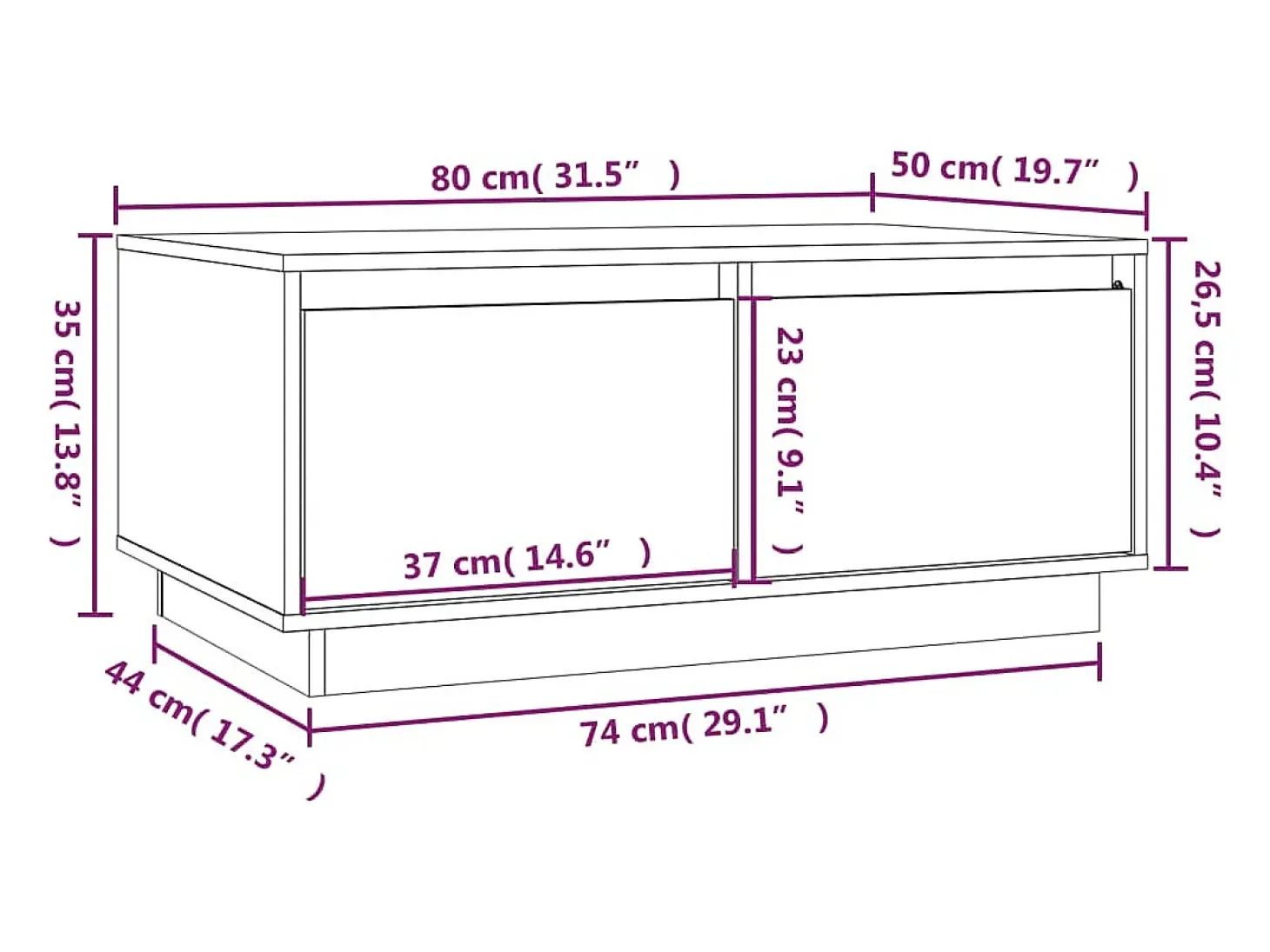 Mesa de centro madera maciza de pino marrón miel 80x50x35 cm