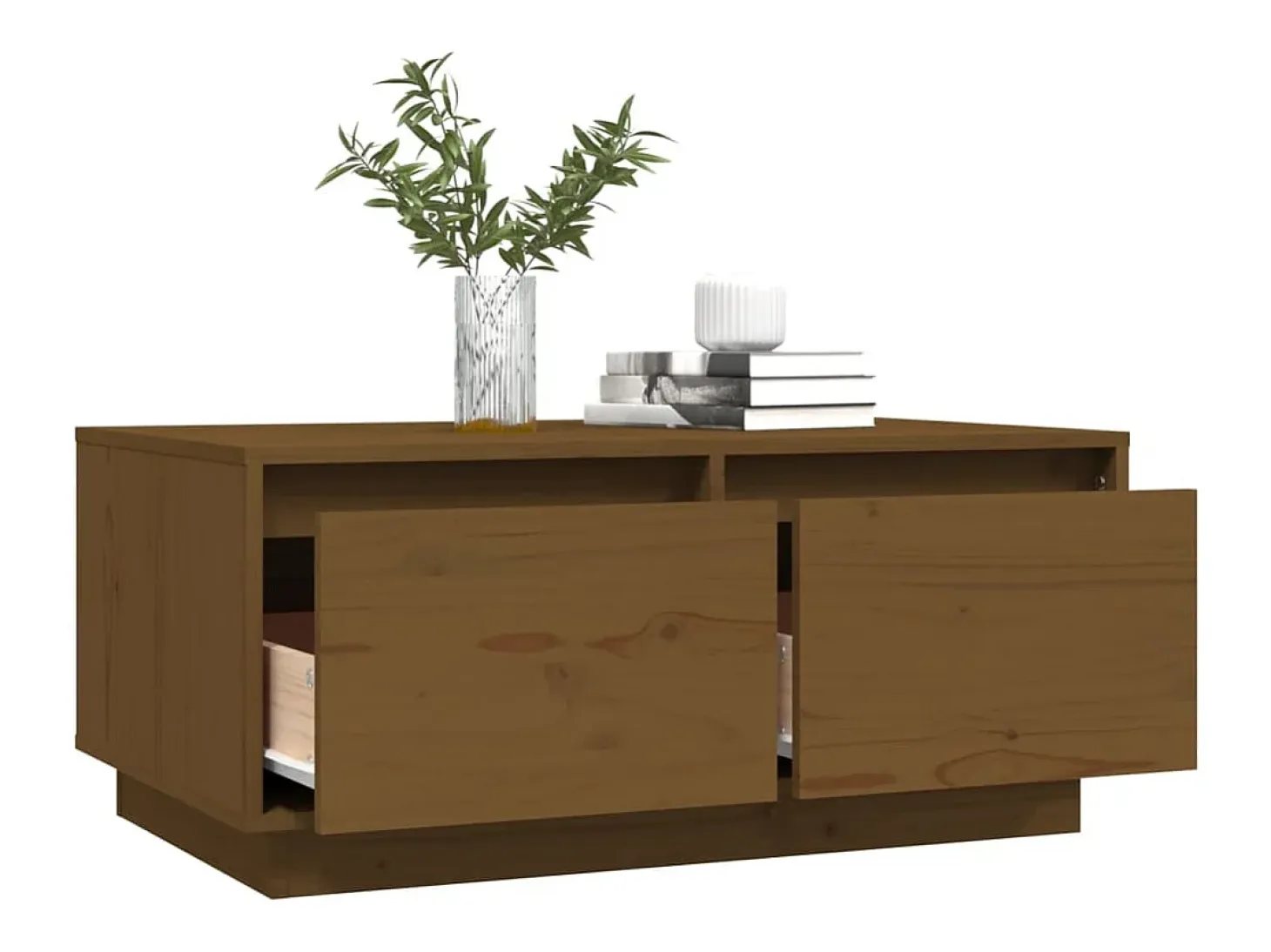 Mesa de centro madera maciza de pino marrón miel 80x50x35 cm