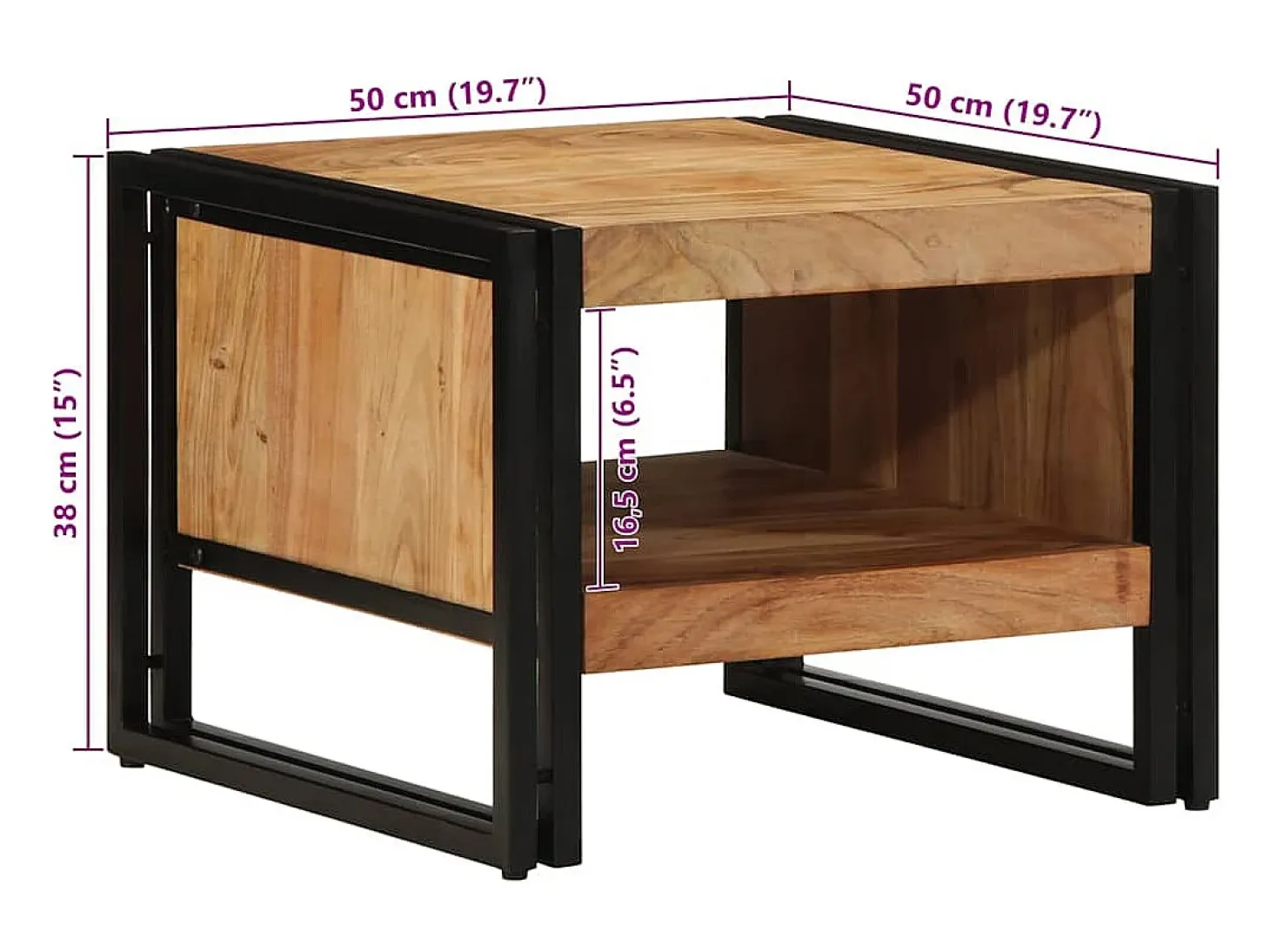 Mesa de centro madera maciza de acacia 50x50x38 cm