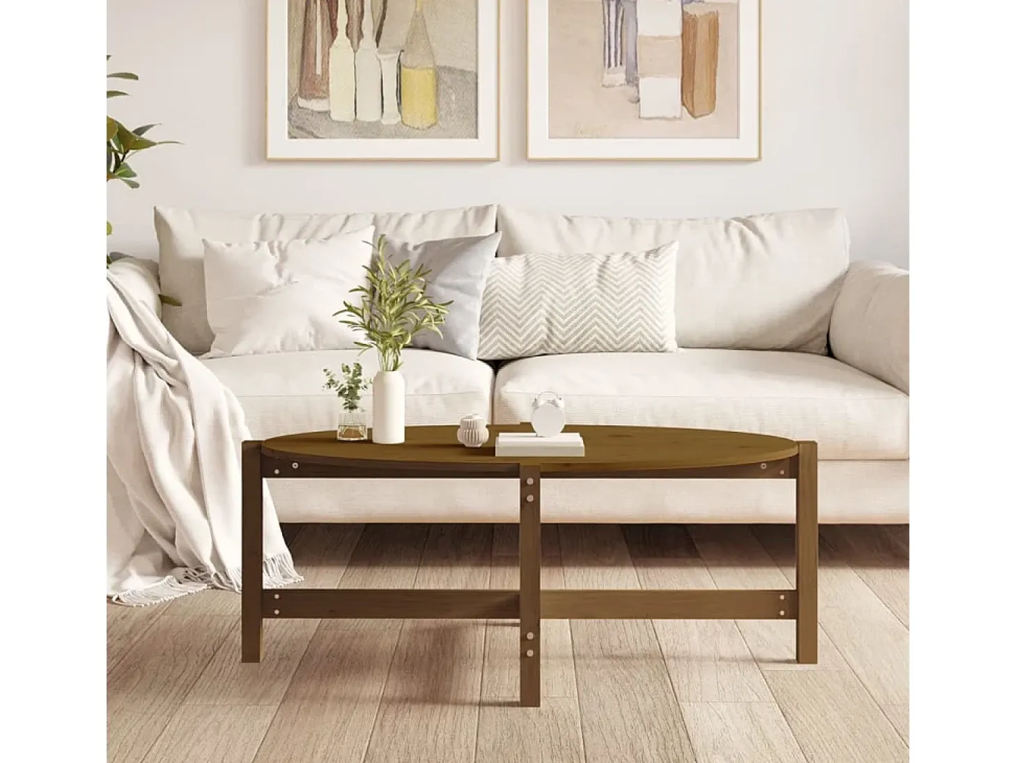 Mesa de centro madera maciza de pino marrón miel 118x63x45 cm