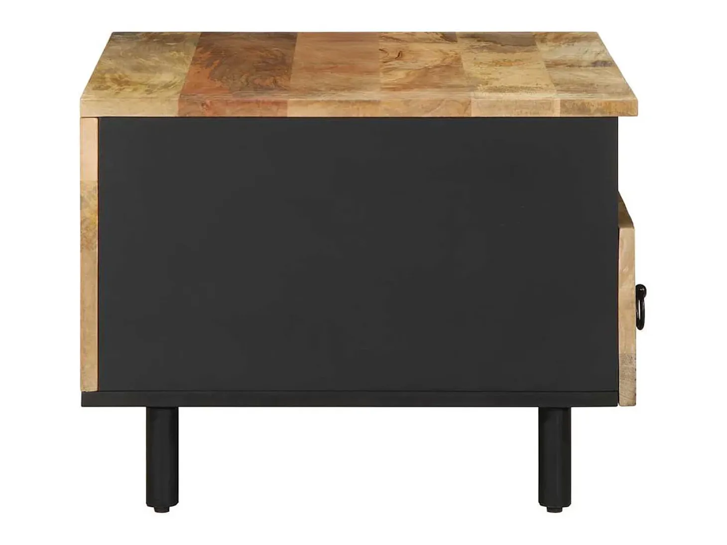 Mesa de centro madera maciza de mango rugosa negro 80x54x40 cm
