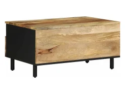 Mesa de centro madera maciza de mango rugosa negro 80x54x40 cm