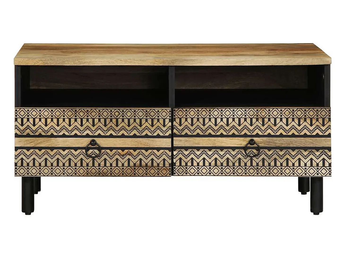 Mesa de centro madera maciza de mango rugosa negro 80x54x40 cm