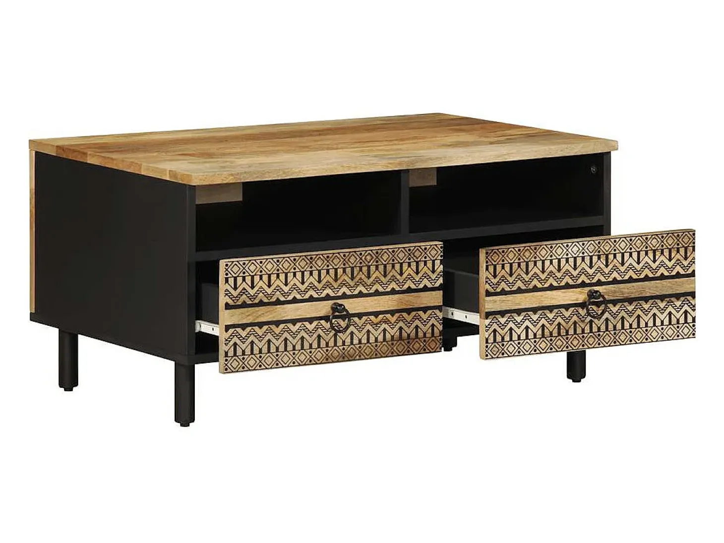 Mesa de centro madera maciza de mango rugosa negro 80x54x40 cm