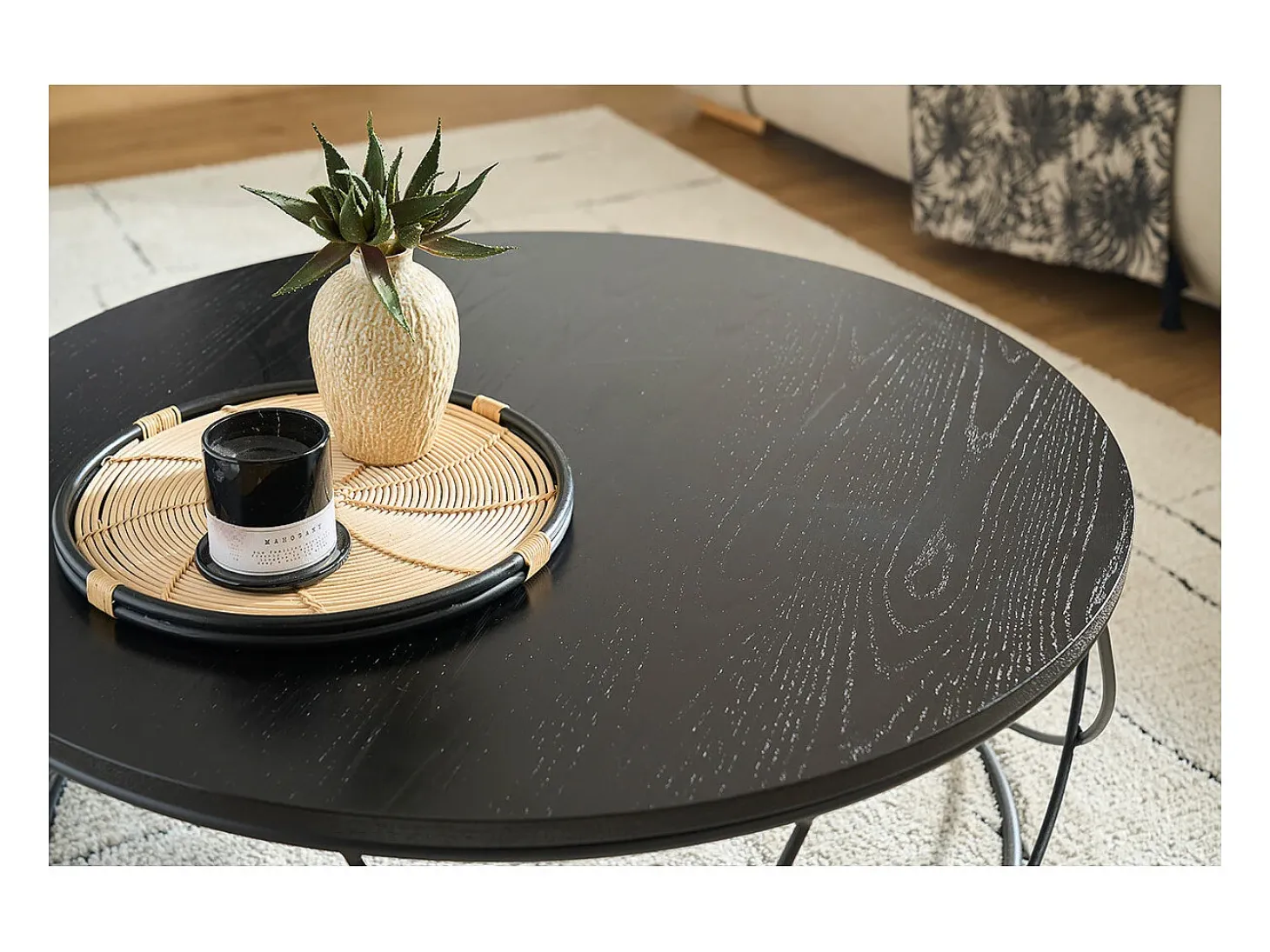 Mesa de centro madera negra y metal negro D80 x A30 cm LACE