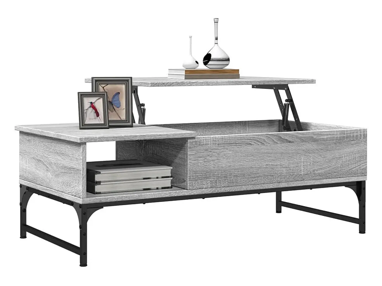 Mesa de centro madera y metal gris Sonoma 100x50x35 cm